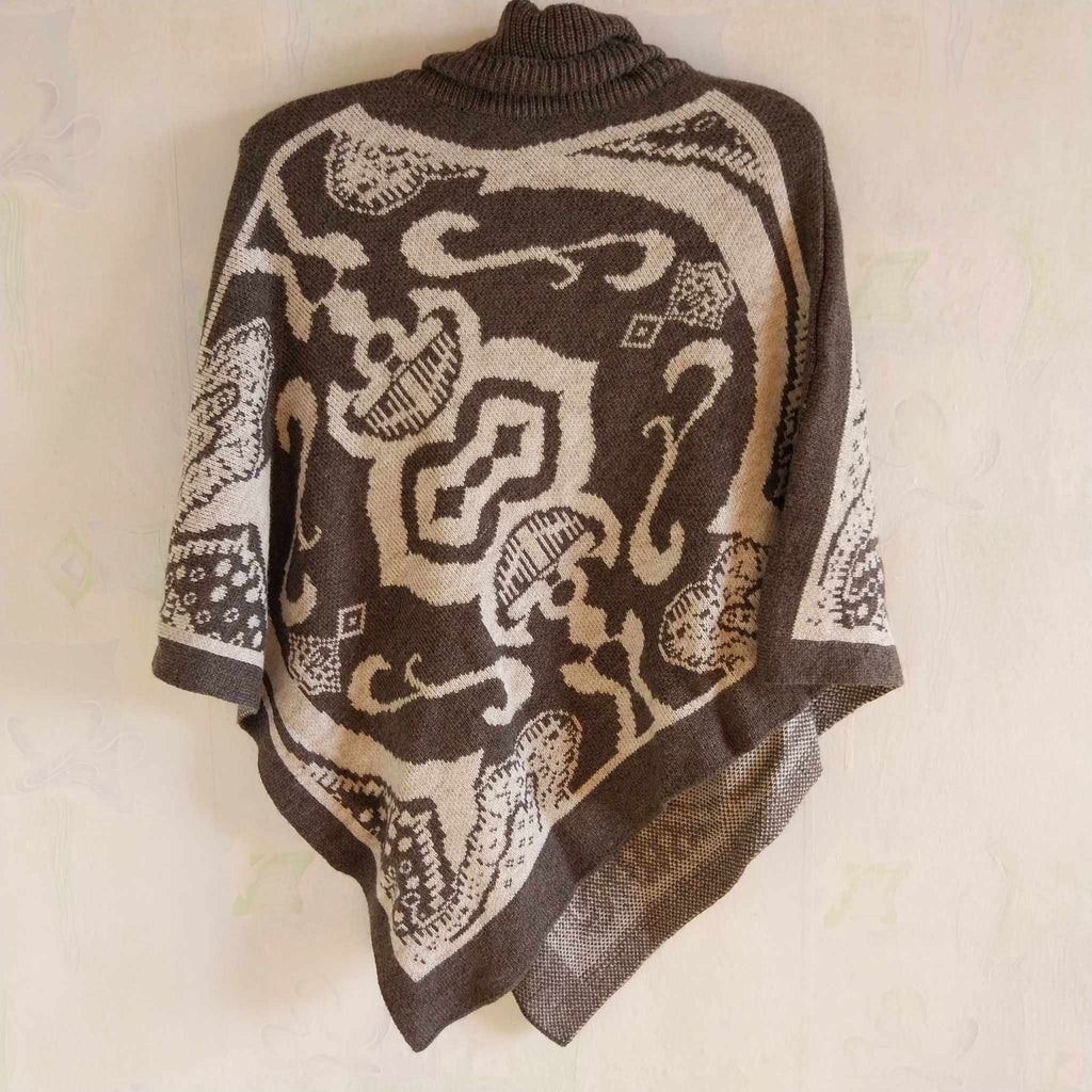 Italian Wool & Mohair Blend Poncho in Brown & Beige