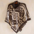 Italian Wool & Mohair Blend Poncho in Brown & Beige