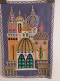 Hand embroidered church, Vintage Hand Embroidery, Unframed Tapestry