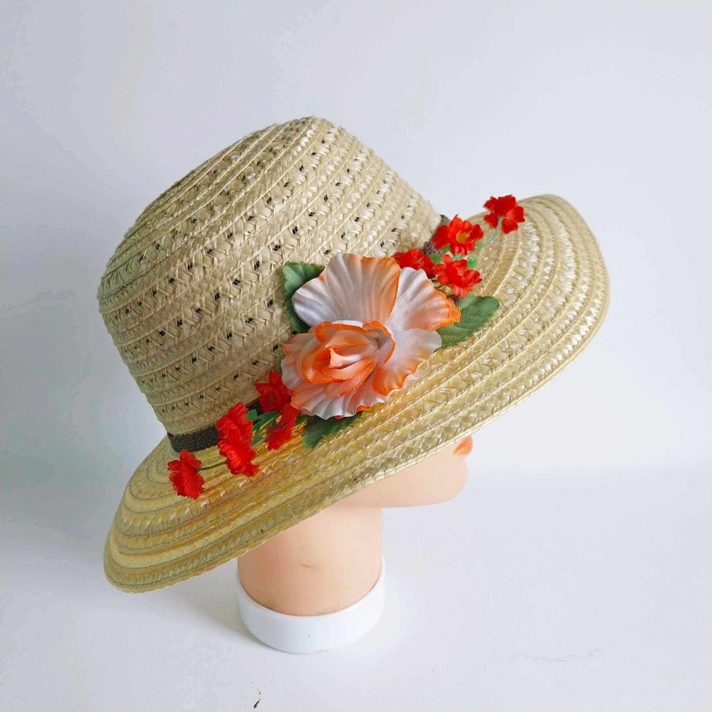 Vintage women's straw hat with flowers