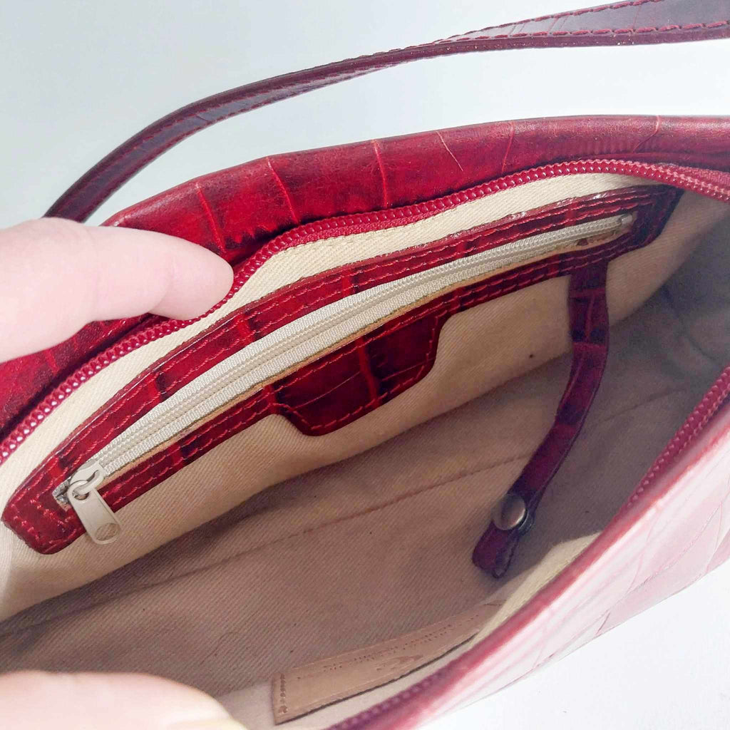Vintage Red Embossed Leather Shoulder Bag, Small Italian Handbag