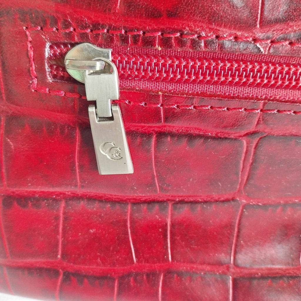 Vintage Red Embossed Leather Shoulder Bag, Small Italian Handbag