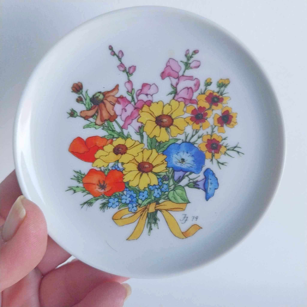Funny Design Porcelain Miniature Plate – Wild Flower Bouquet, Made in W. Germany 1979