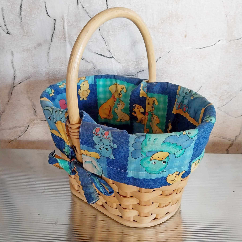 Vintage Wicker Basket with Novelty Fabric Lining