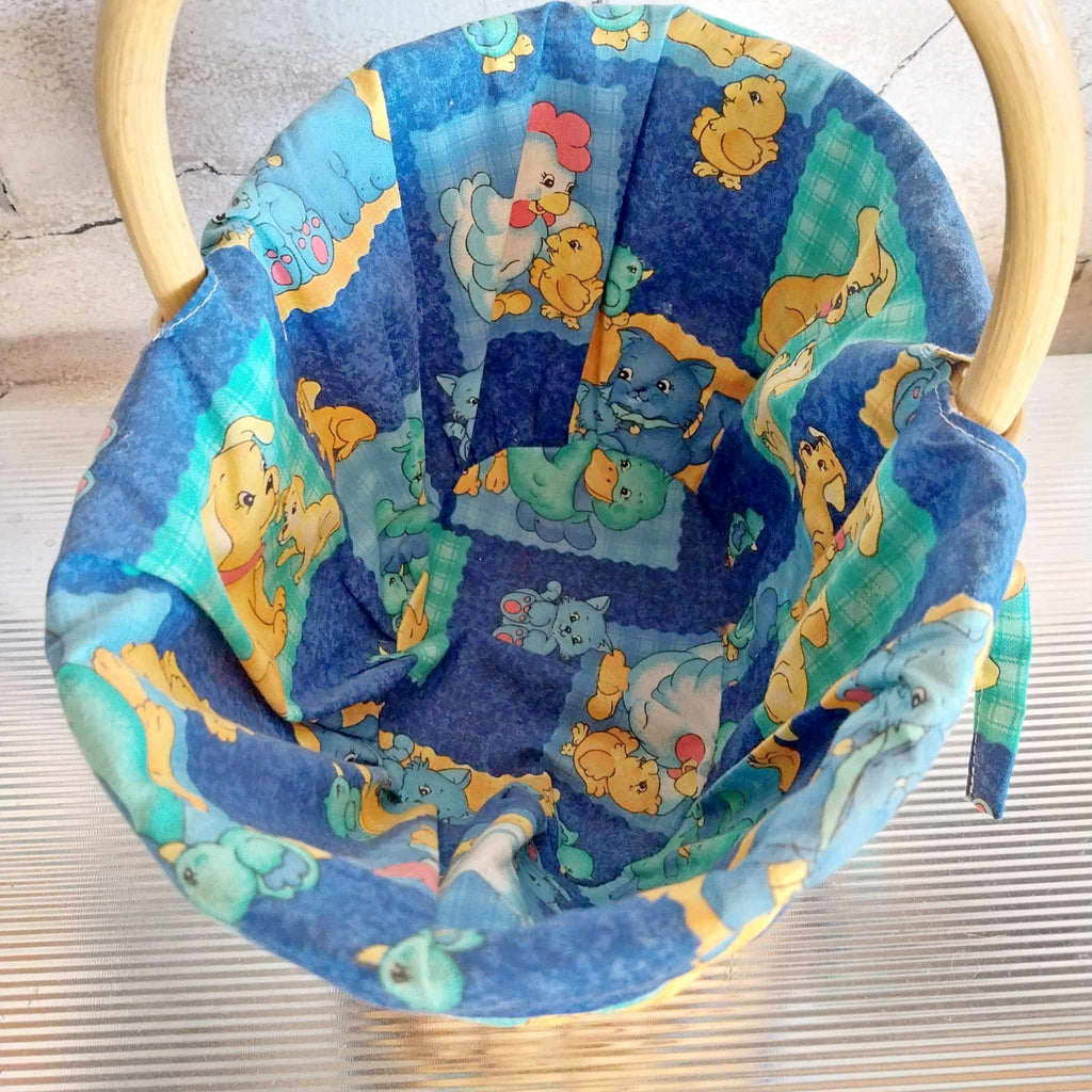 Vintage Wicker Basket with Novelty Fabric Lining