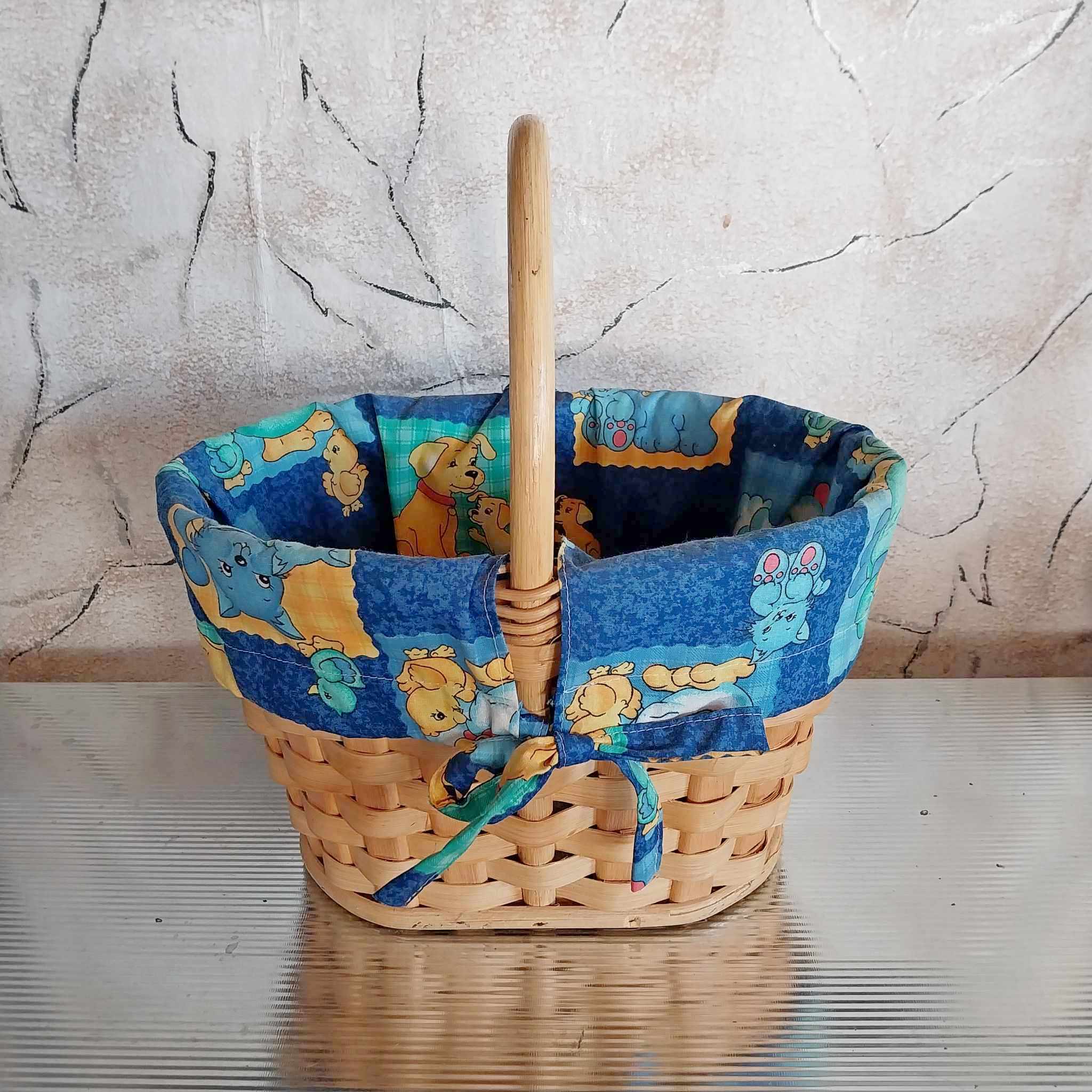Vintage Wicker Basket with Novelty Fabric Lining