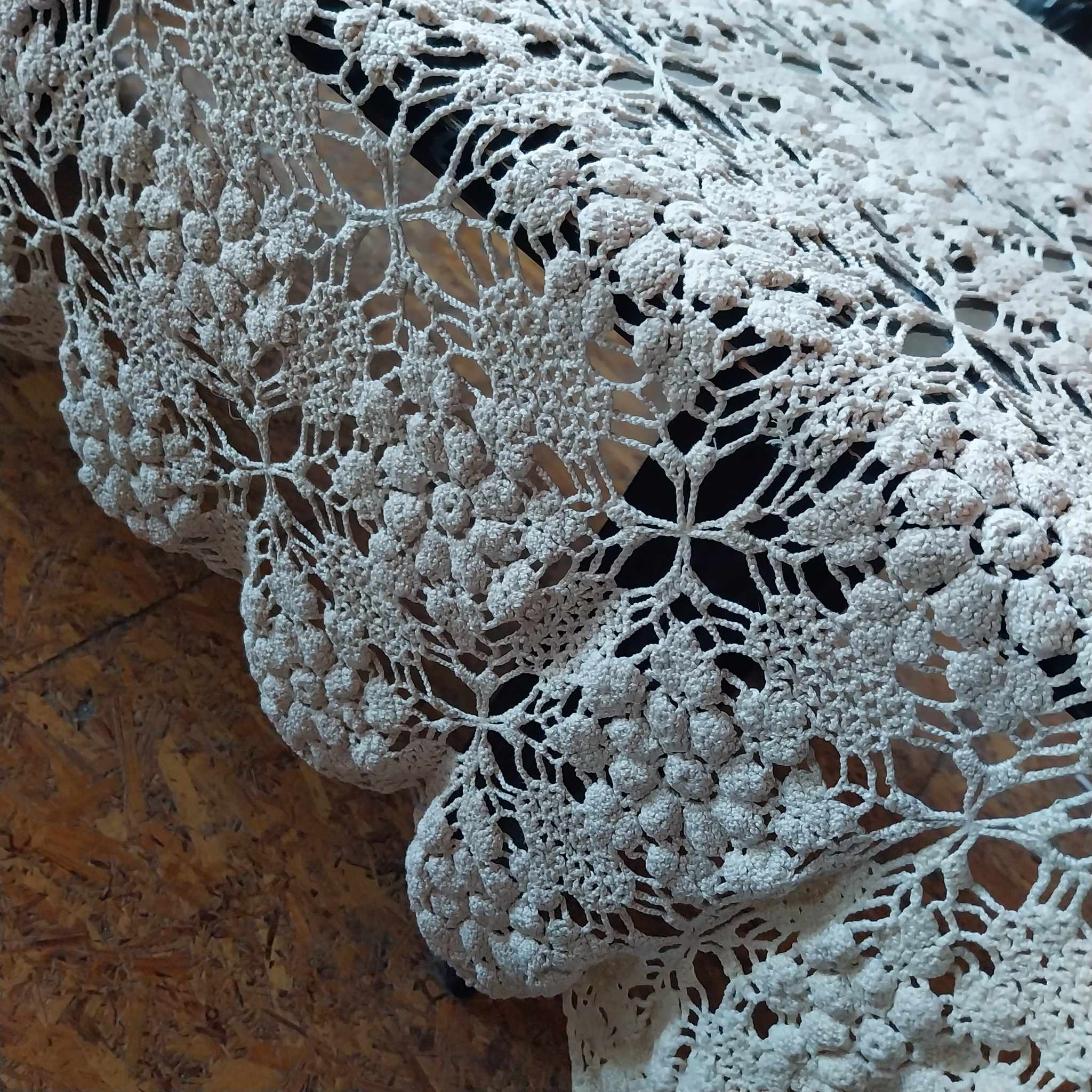 Vintage hand crocheted tablecloth, Off white rectangular tablecloth