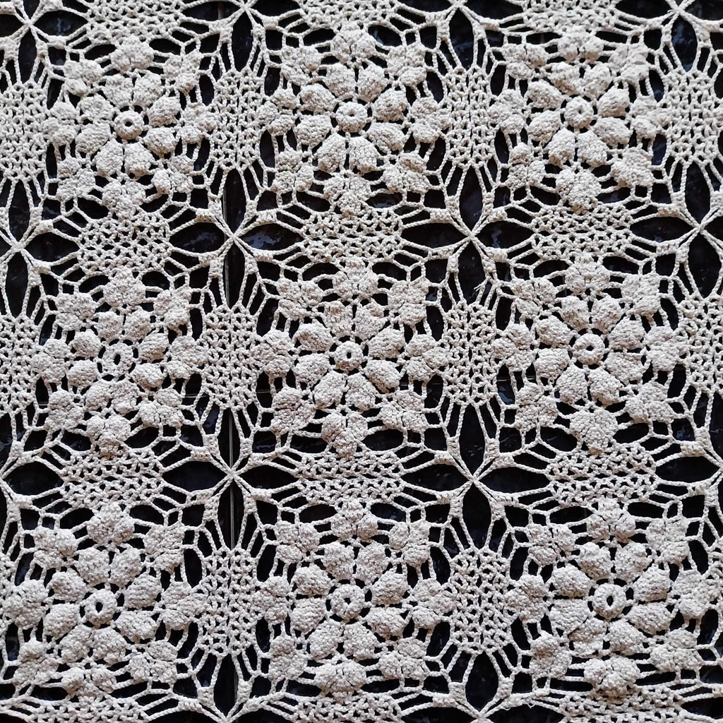 Vintage hand crocheted tablecloth, Off white rectangular tablecloth