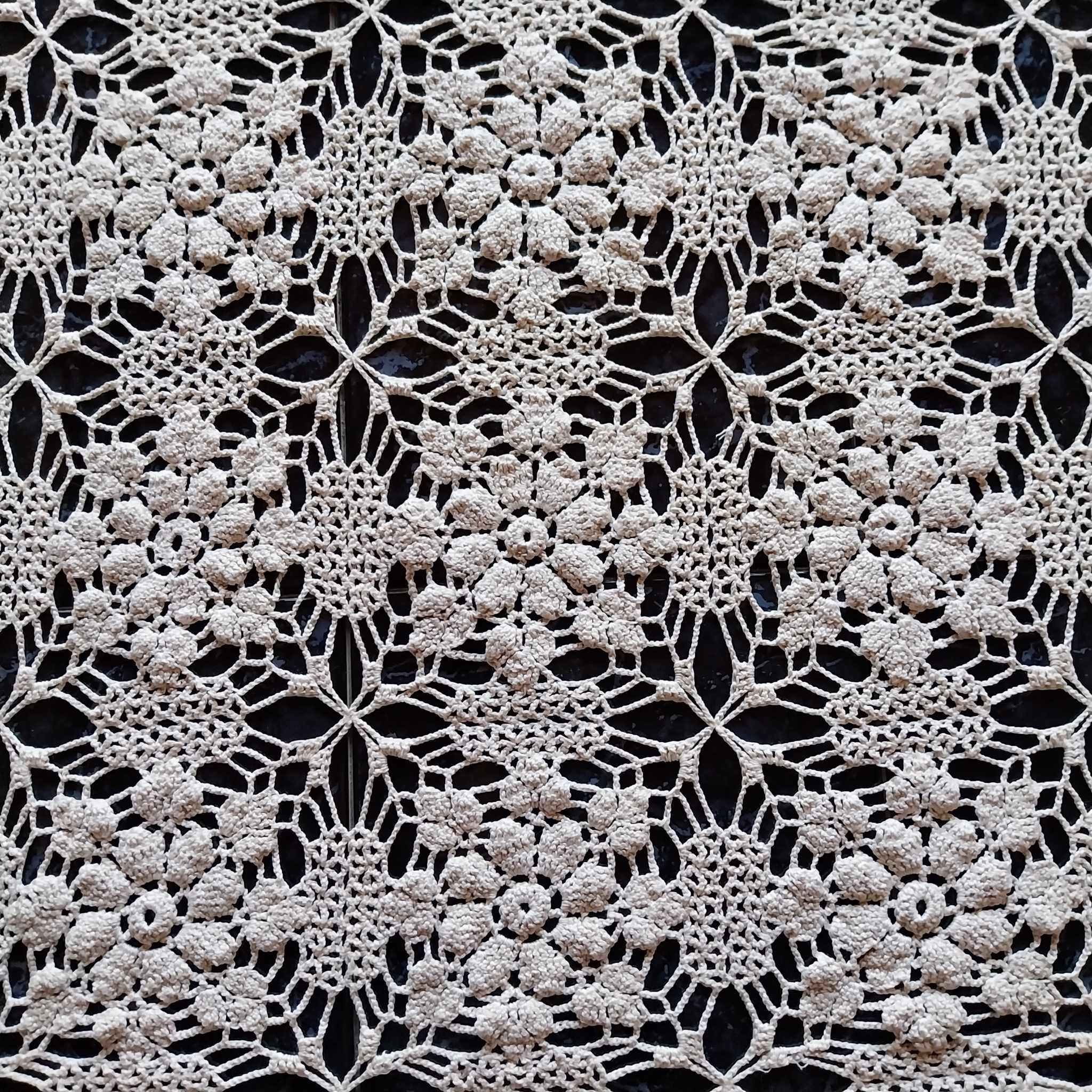 Vintage hand crocheted tablecloth, Off white rectangular tablecloth