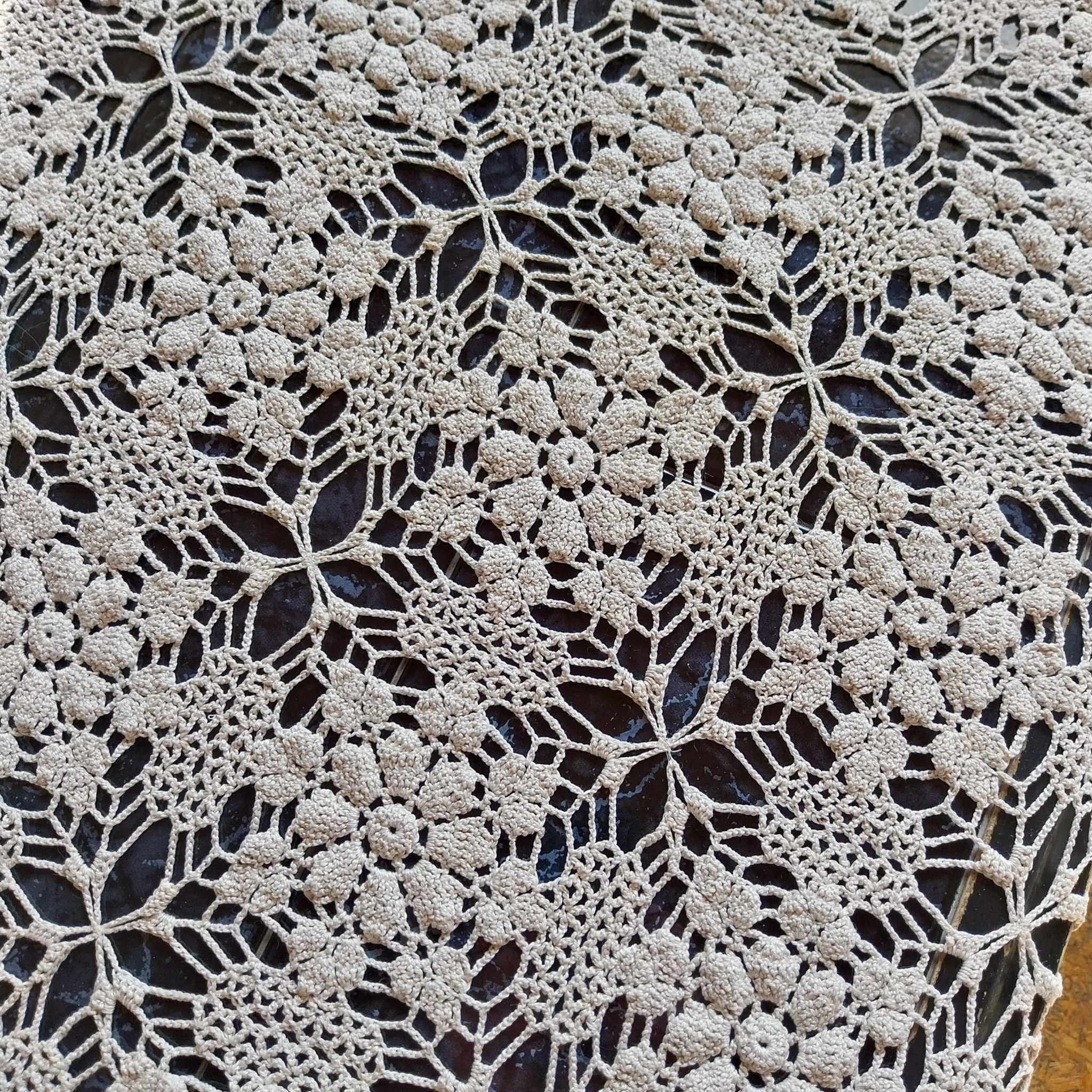 Vintage hand crocheted tablecloth, Off white rectangular tablecloth