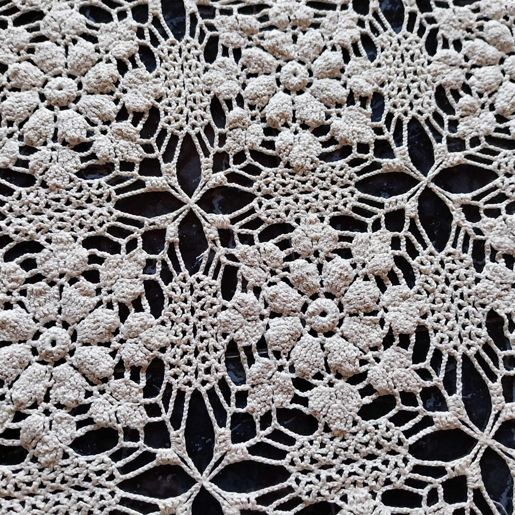 Vintage hand crocheted tablecloth, Off white rectangular tablecloth