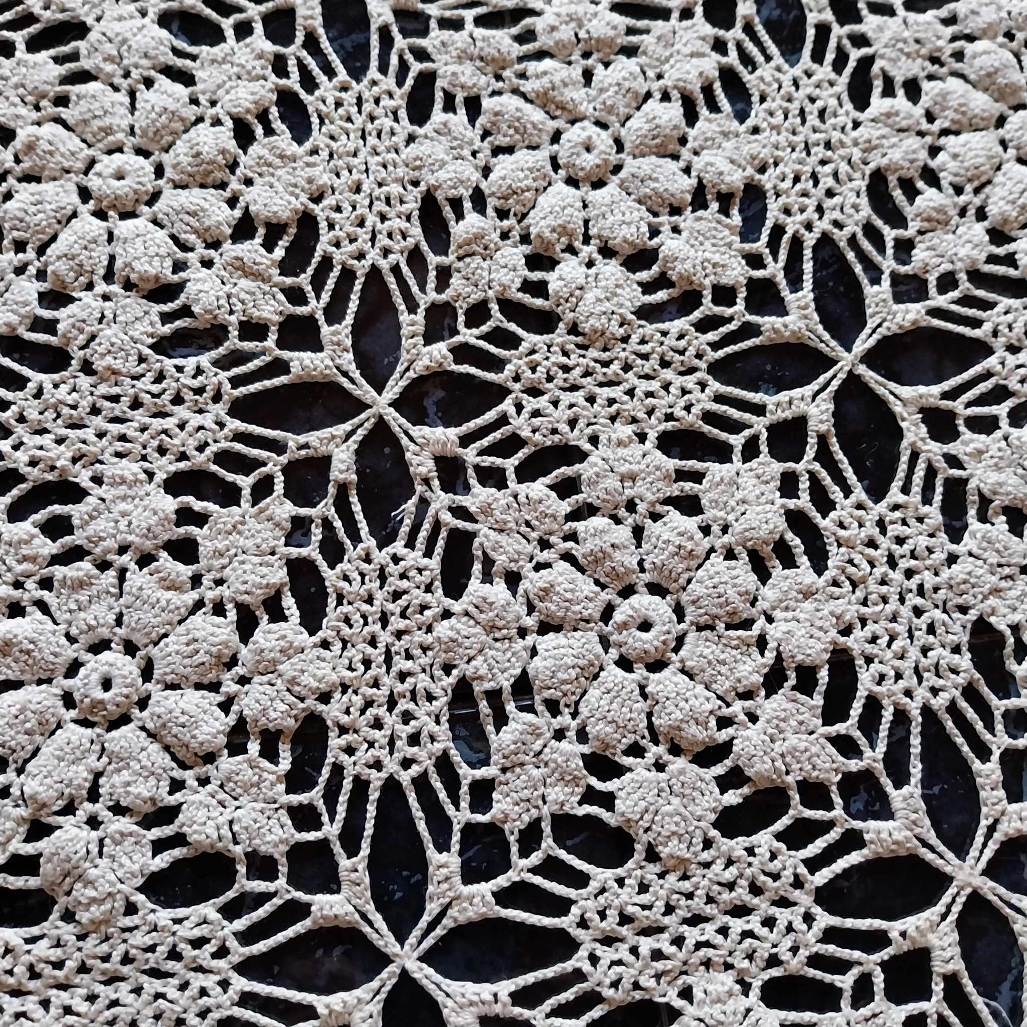 Vintage hand crocheted tablecloth, Off white rectangular tablecloth