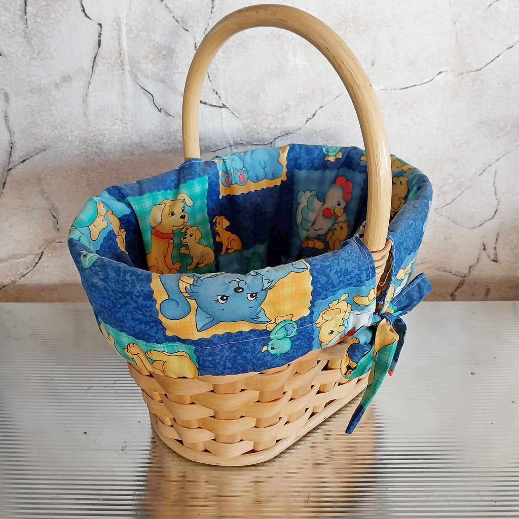 Vintage Wicker Basket with Novelty Fabric Lining