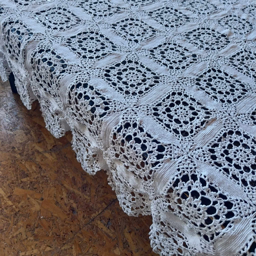Vintage hand crocheted tablecloth, White rectangular tablecloth