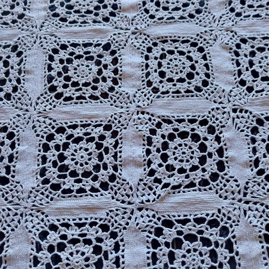 Vintage hand crocheted tablecloth, White rectangular tablecloth