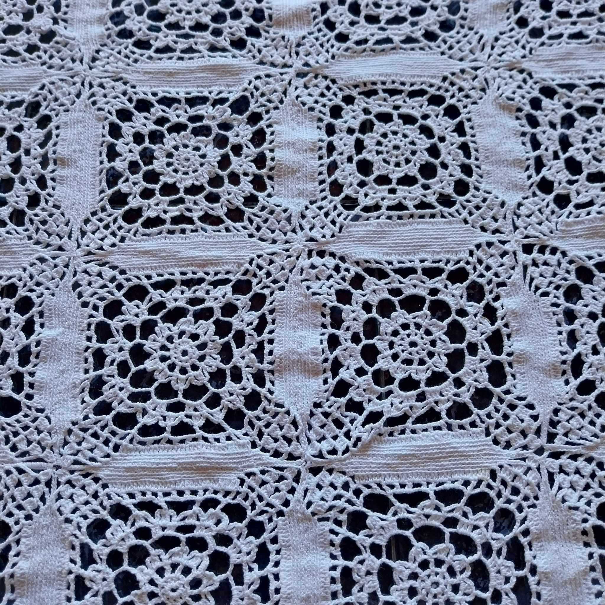 Vintage hand crocheted tablecloth, White rectangular tablecloth