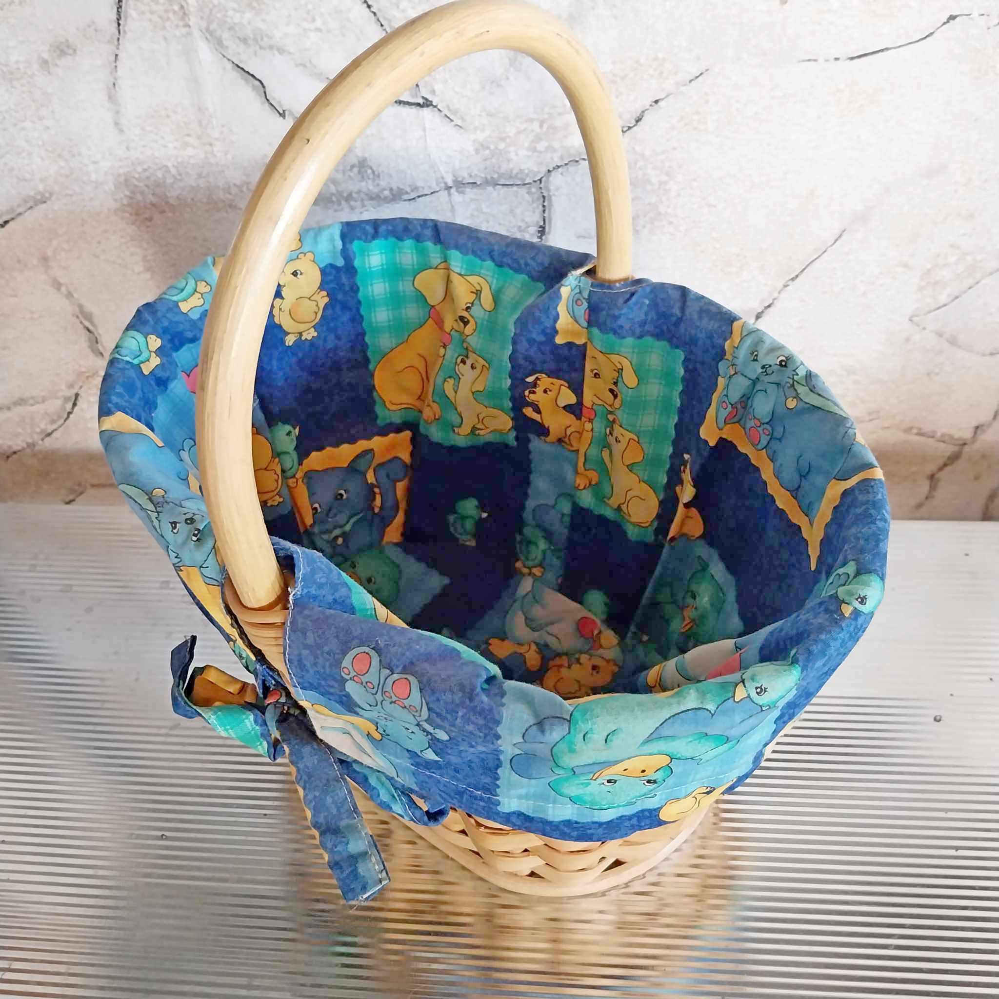 Vintage Wicker Basket with Novelty Fabric Lining