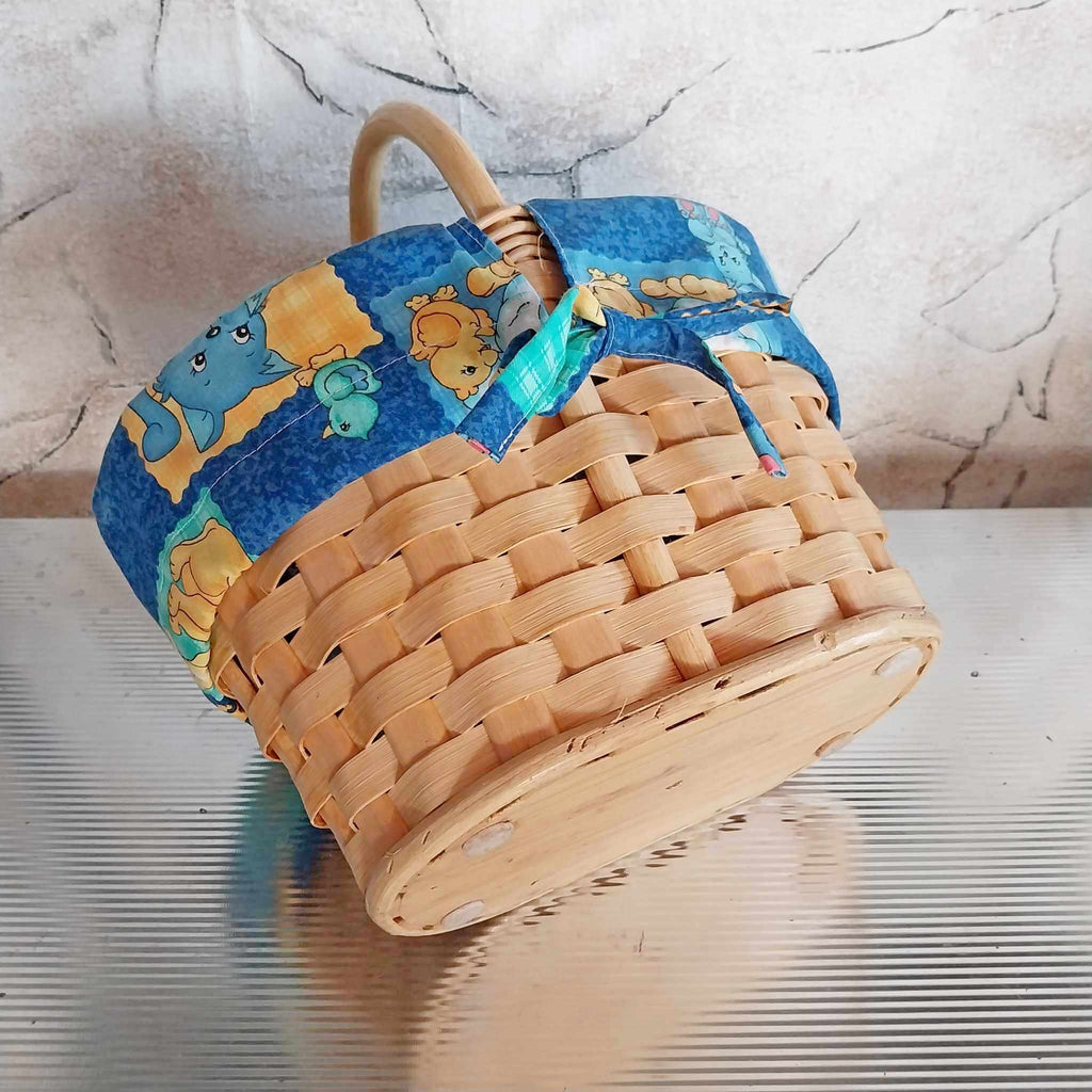 Vintage Wicker Basket with Novelty Fabric Lining