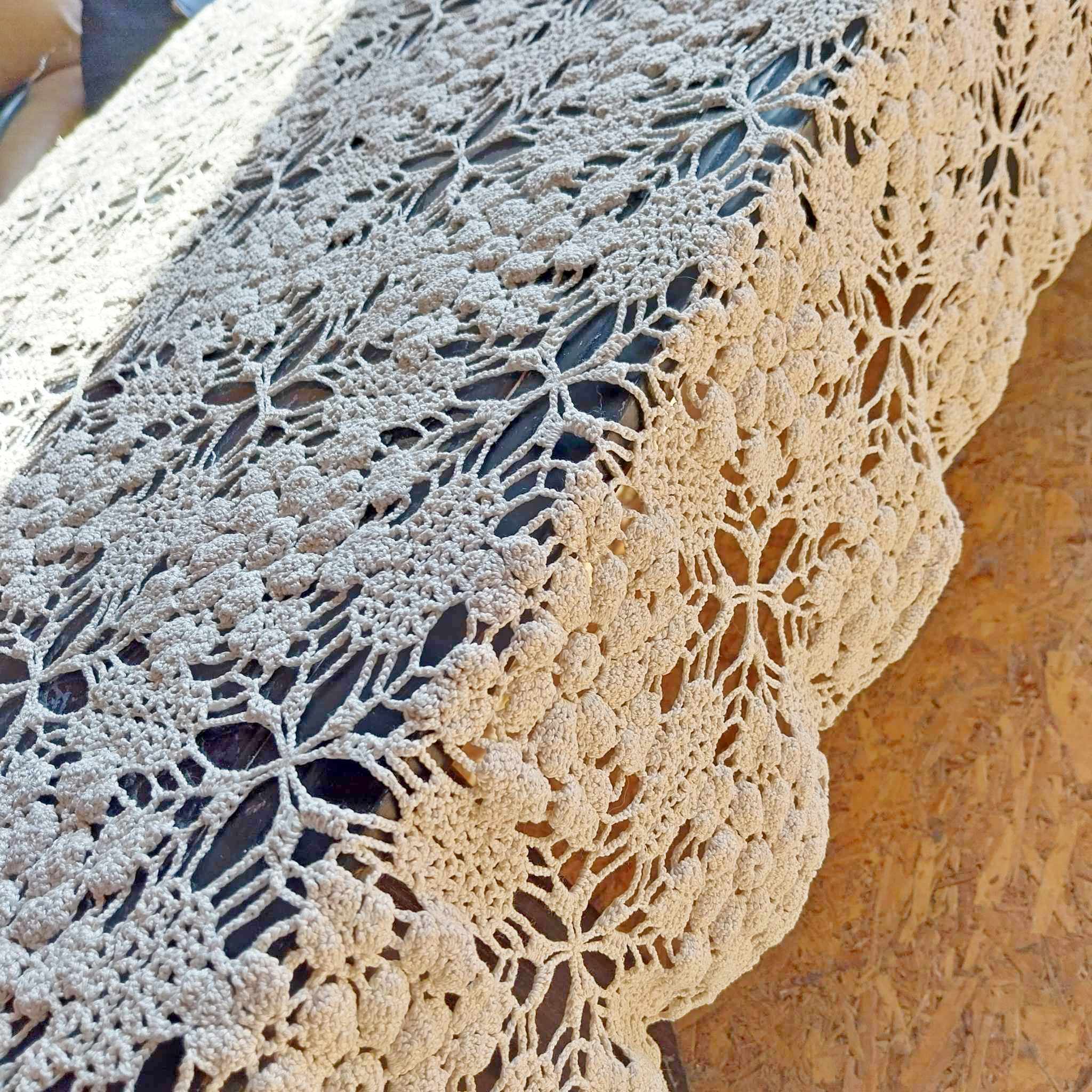 Vintage hand crocheted tablecloth, Off white rectangular tablecloth