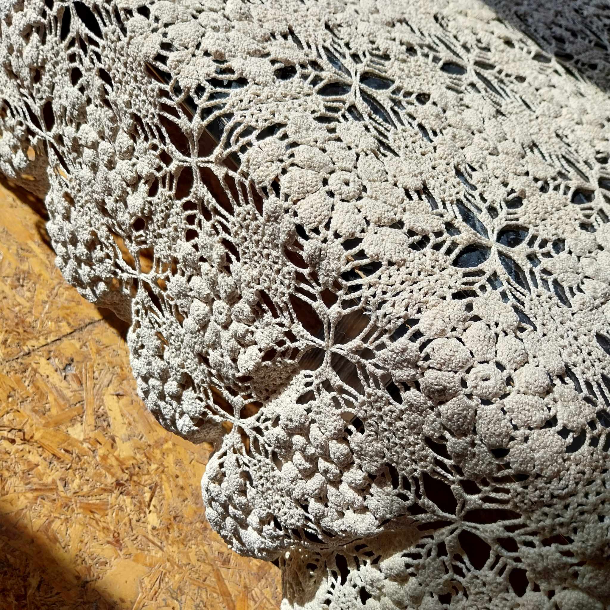 Vintage hand crocheted tablecloth, Off white rectangular tablecloth