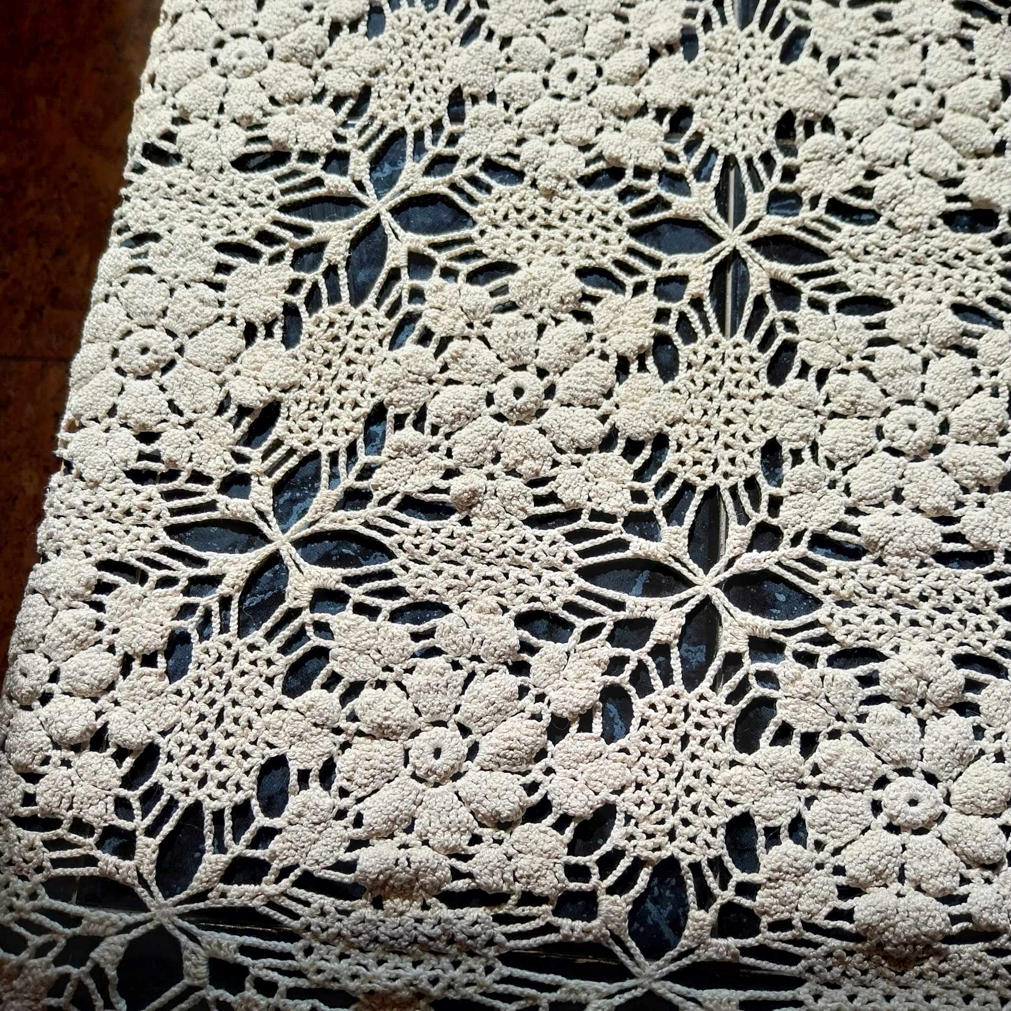 Vintage hand crocheted tablecloth, Off white rectangular tablecloth