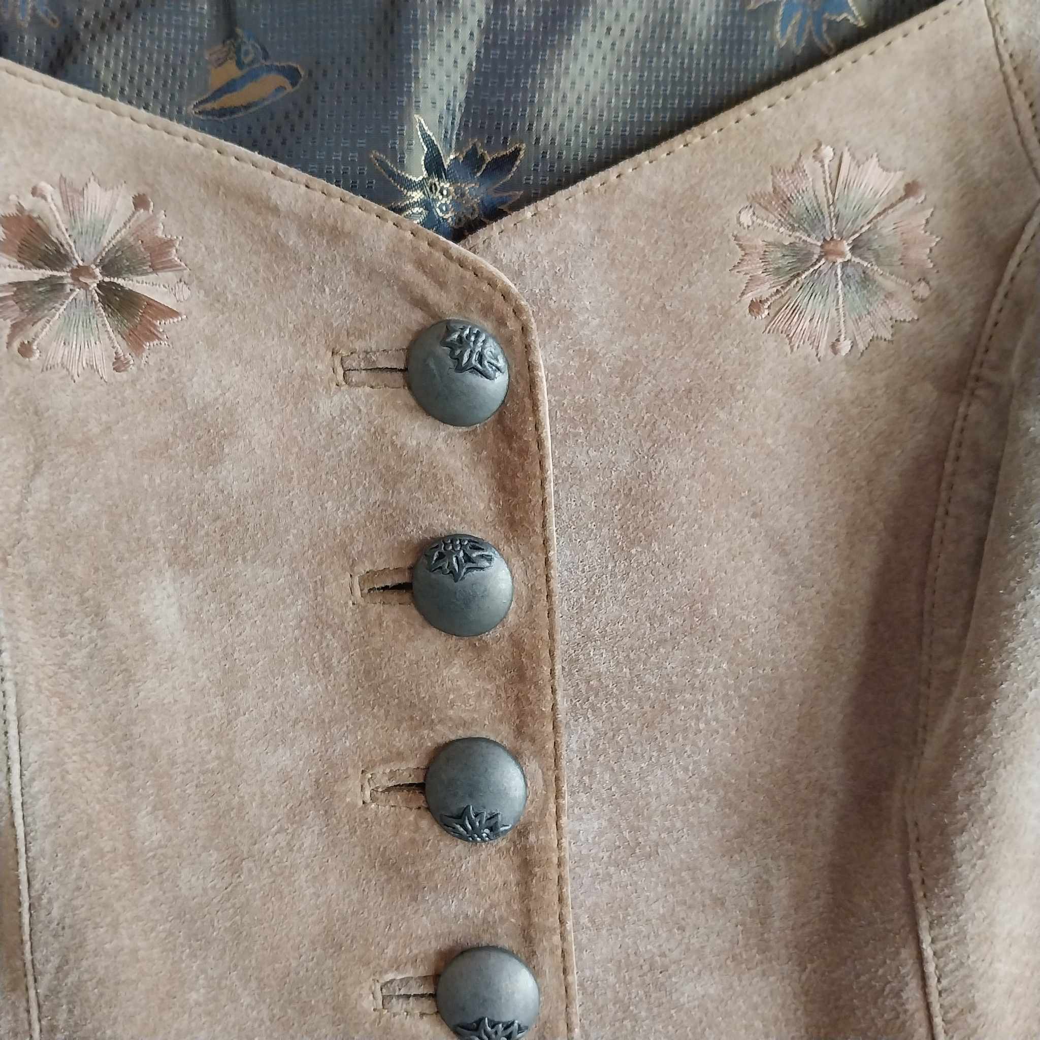 Vintage Alphorn Suede Vest / Top with Floral Embroidery — Size 42