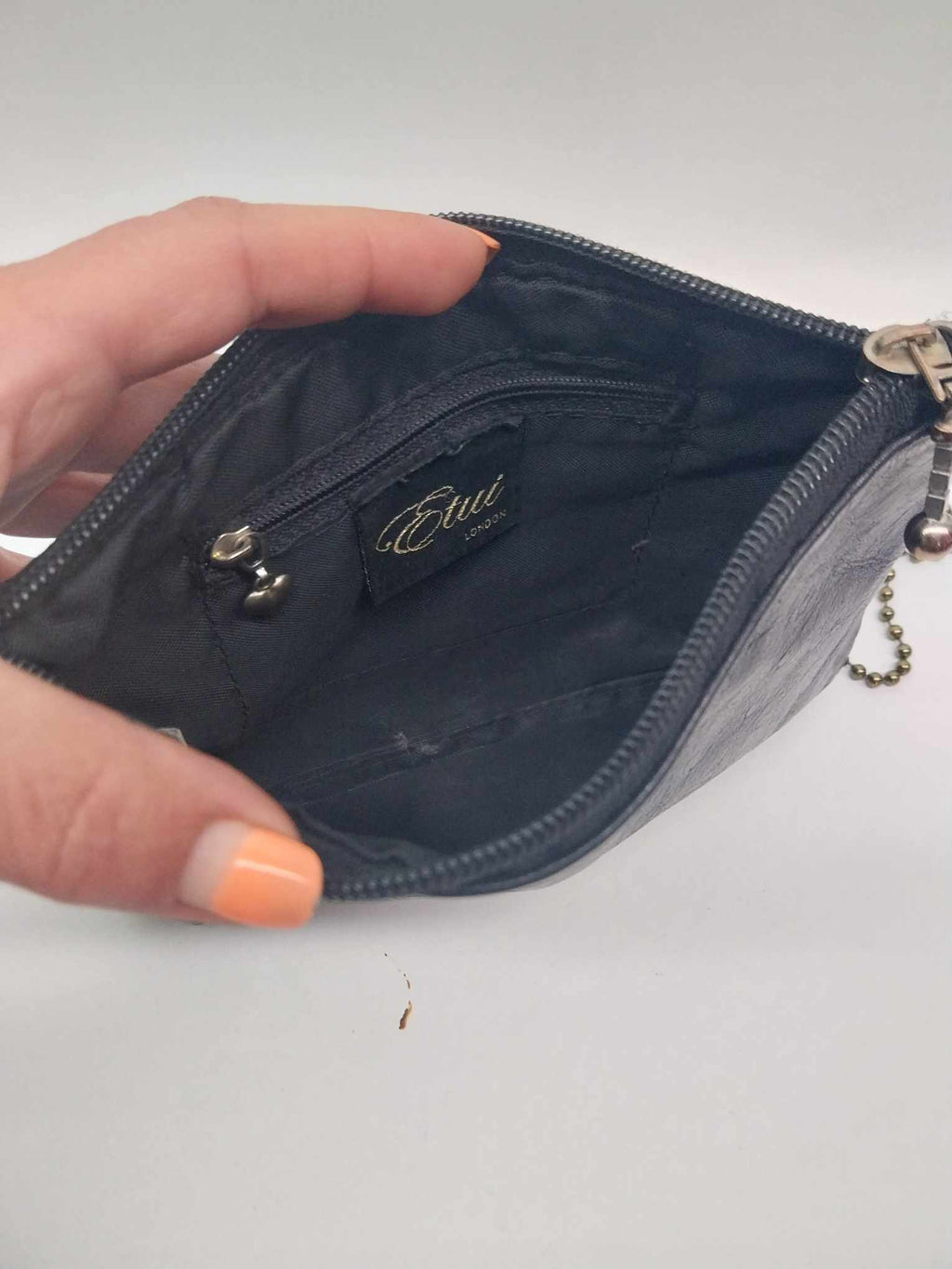 Vintage Etui London Black Leather Shoulder Crossbody Bag — Ball Chain Strap