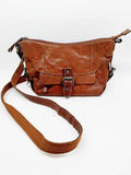 Varese vintage cognac leather crossbody bag — back view with zip pocket