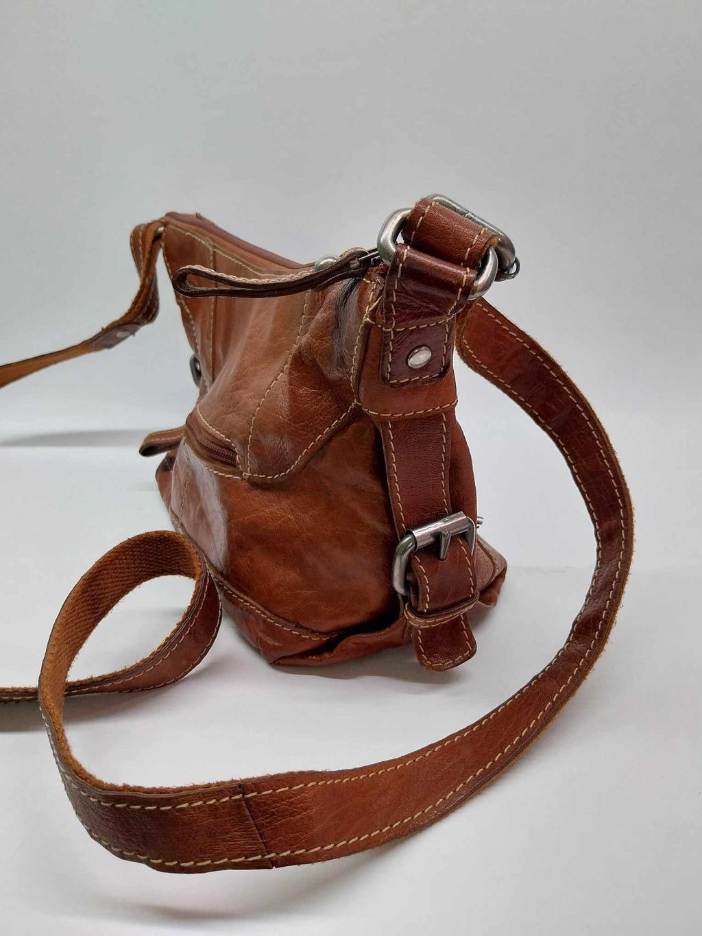Italian Varese Vintage Leather Crossbody Bag — Cognac Brown