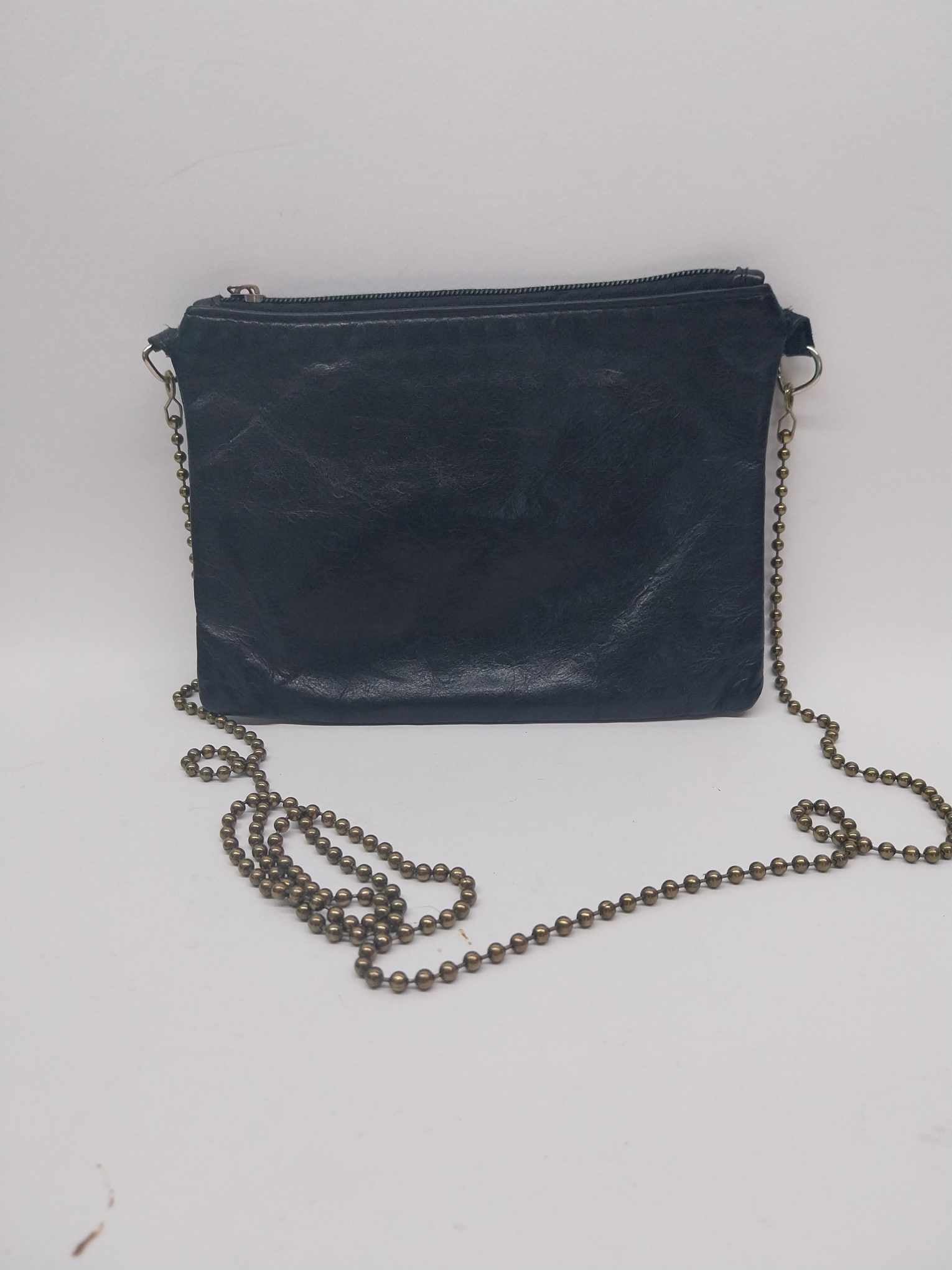 Vintage Etui London Black Leather Shoulder Crossbody Bag — Ball Chain Strap