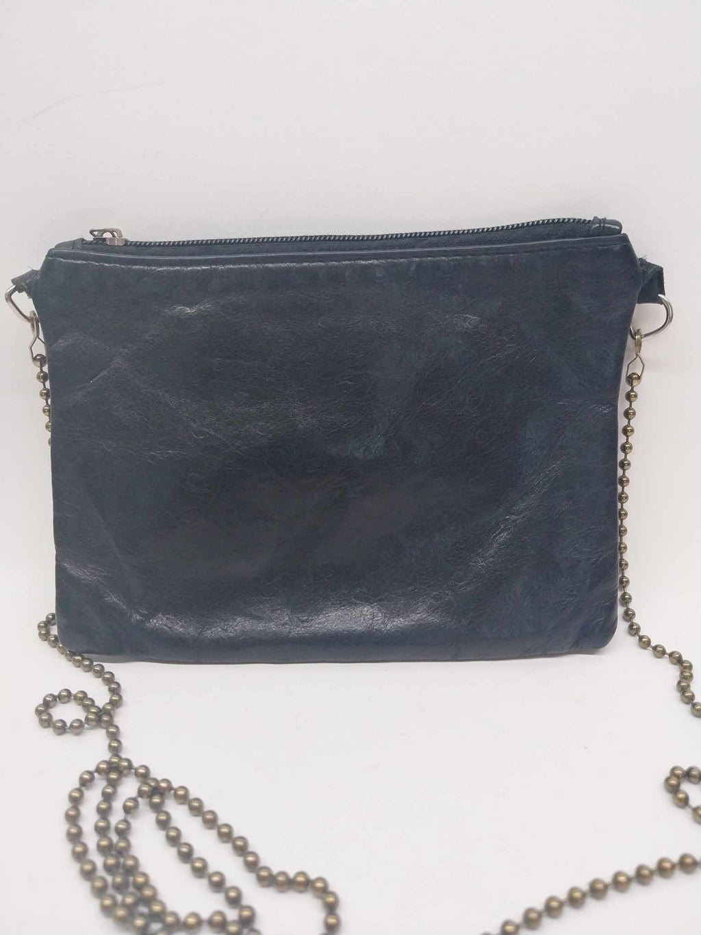 Vintage Etui London Black Leather Shoulder Crossbody Bag — Ball Chain Strap