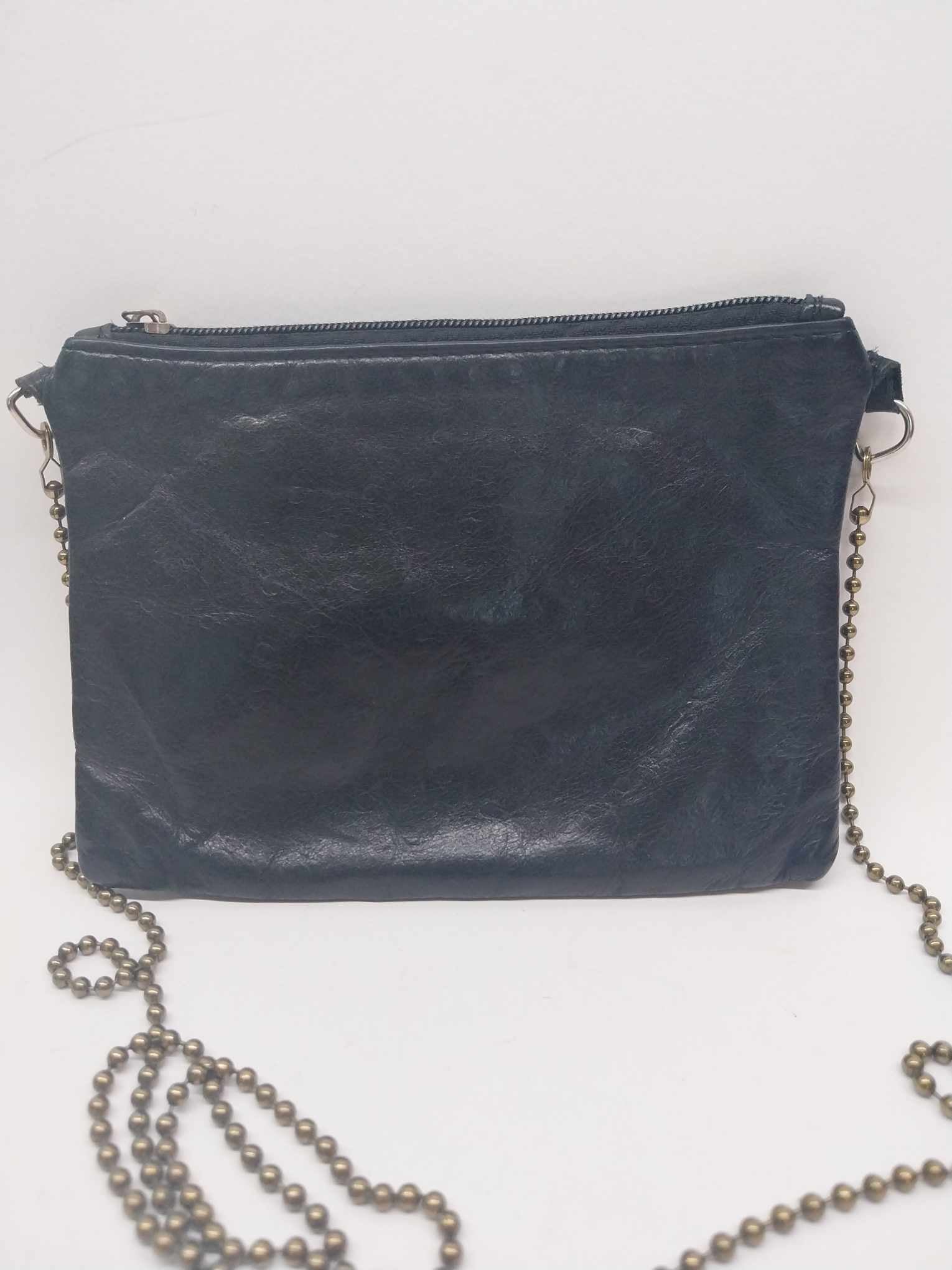 Vintage Etui London Black Leather Shoulder Crossbody Bag — Ball Chain Strap