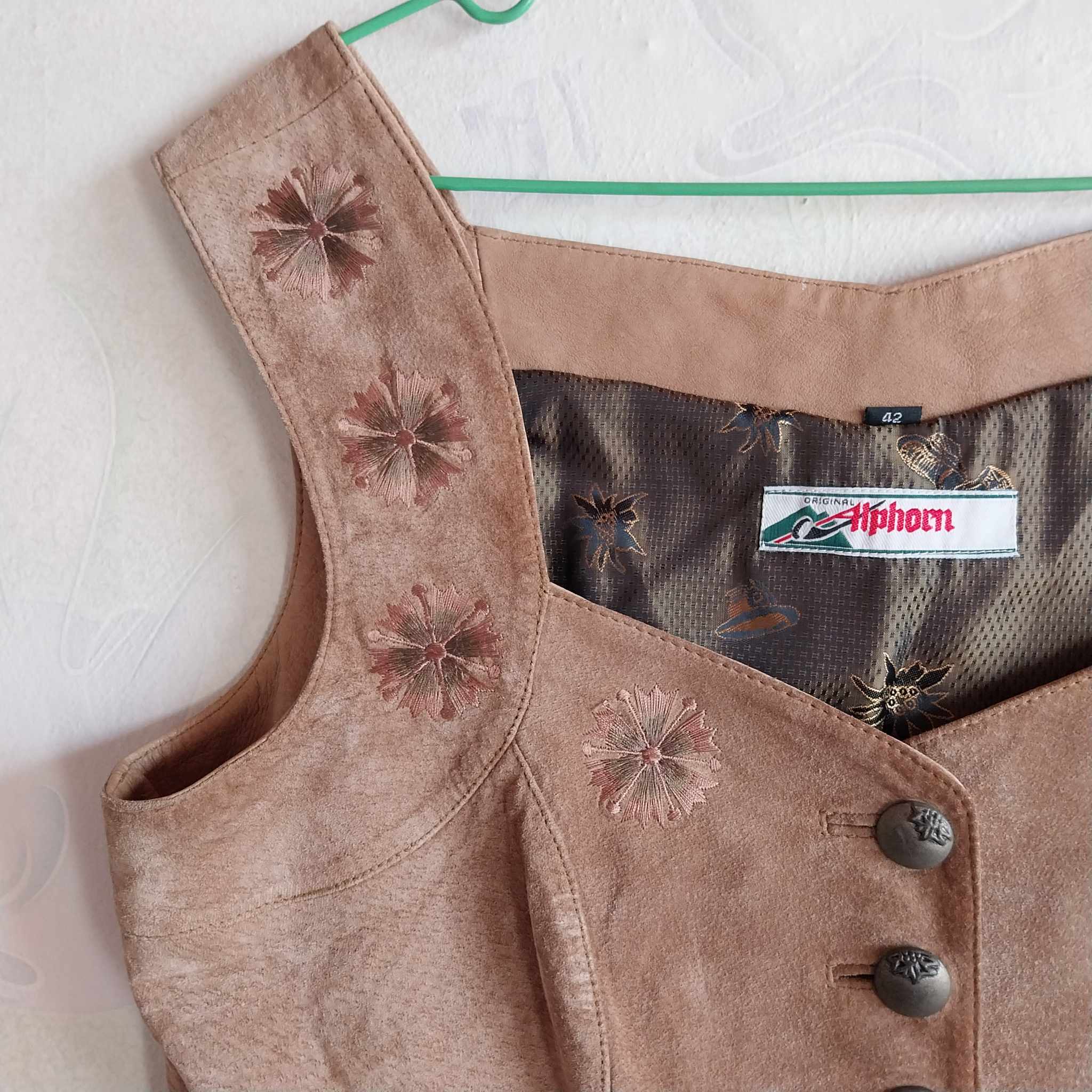 Vintage Alphorn suede vest — back view on mannequin