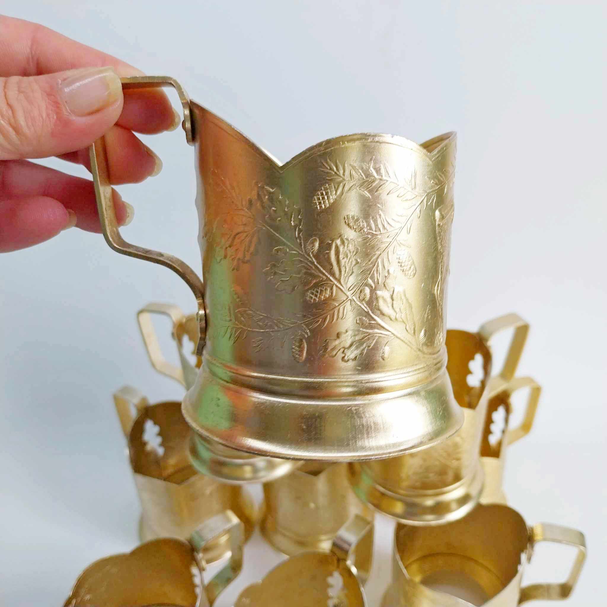 Vintage Soviet Podstakannik Tea Glass Holders — Set of 9, Aluminium