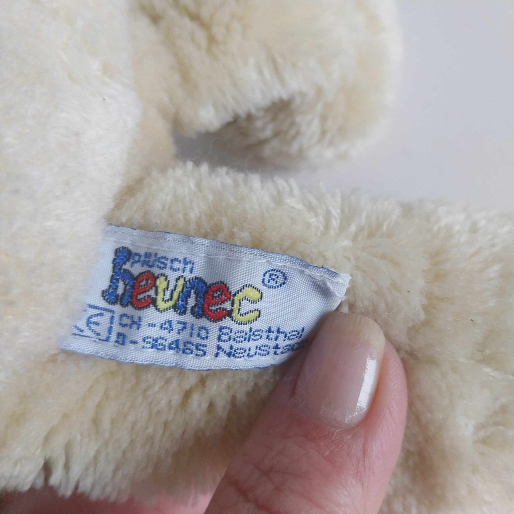 Vintage Heunec Plush Lamb Stuffed Animal 1990s Germany Blue Bow