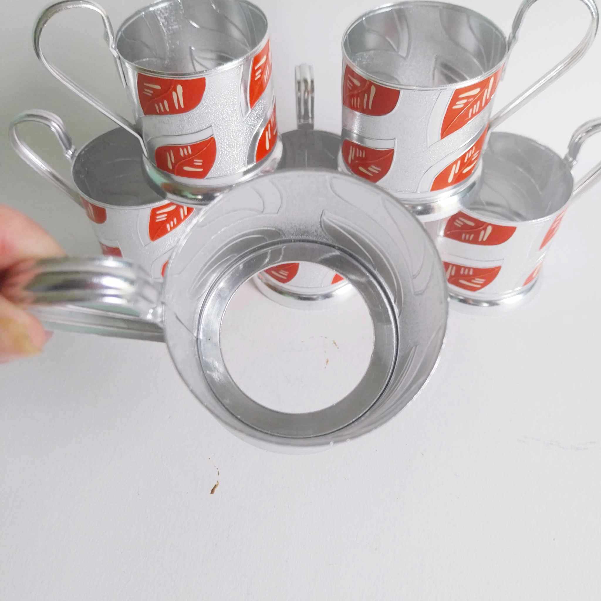 Vintage Soviet Podstakannik Tea Glass Holders — Set of 6, Red & Silver