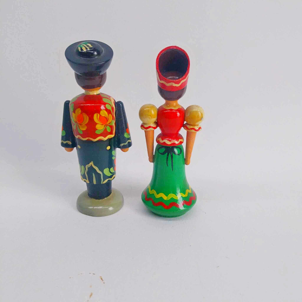 Two hand-painted wooden dolls from the USSR, 1980s
