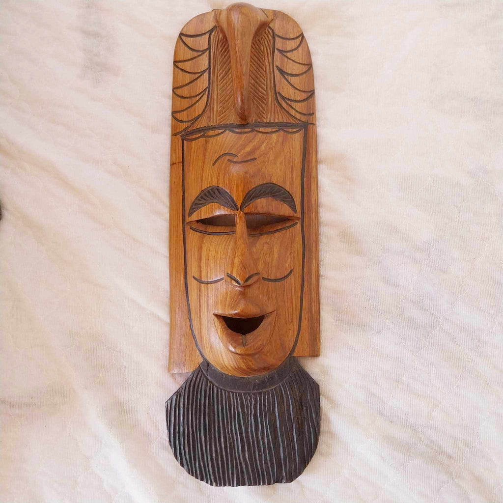 Vintage wooden African mask, hand carved wall hanging mask