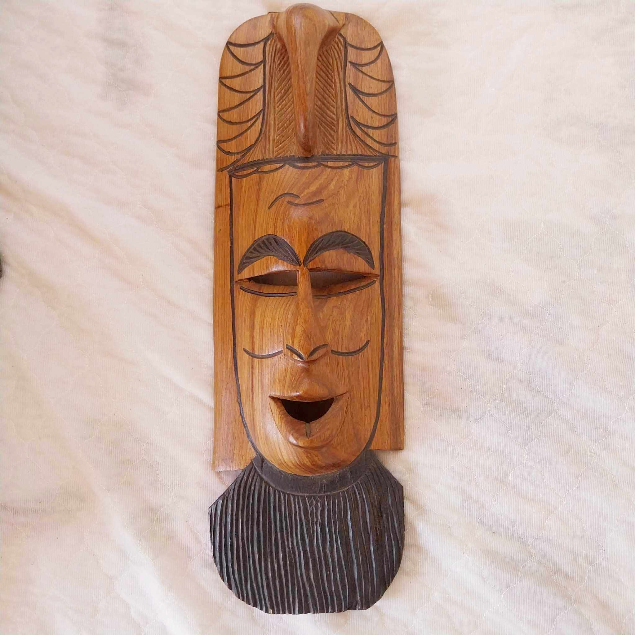 Vintage wooden African mask, hand carved wall hanging mask