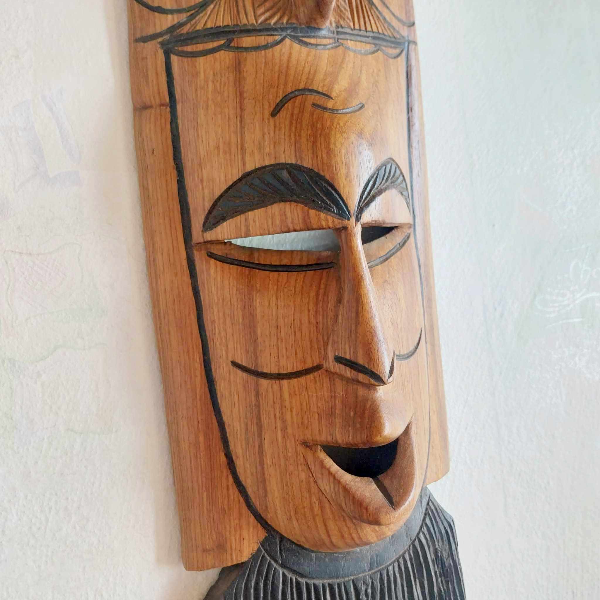 Vintage wooden African mask, hand carved wall hanging mask
