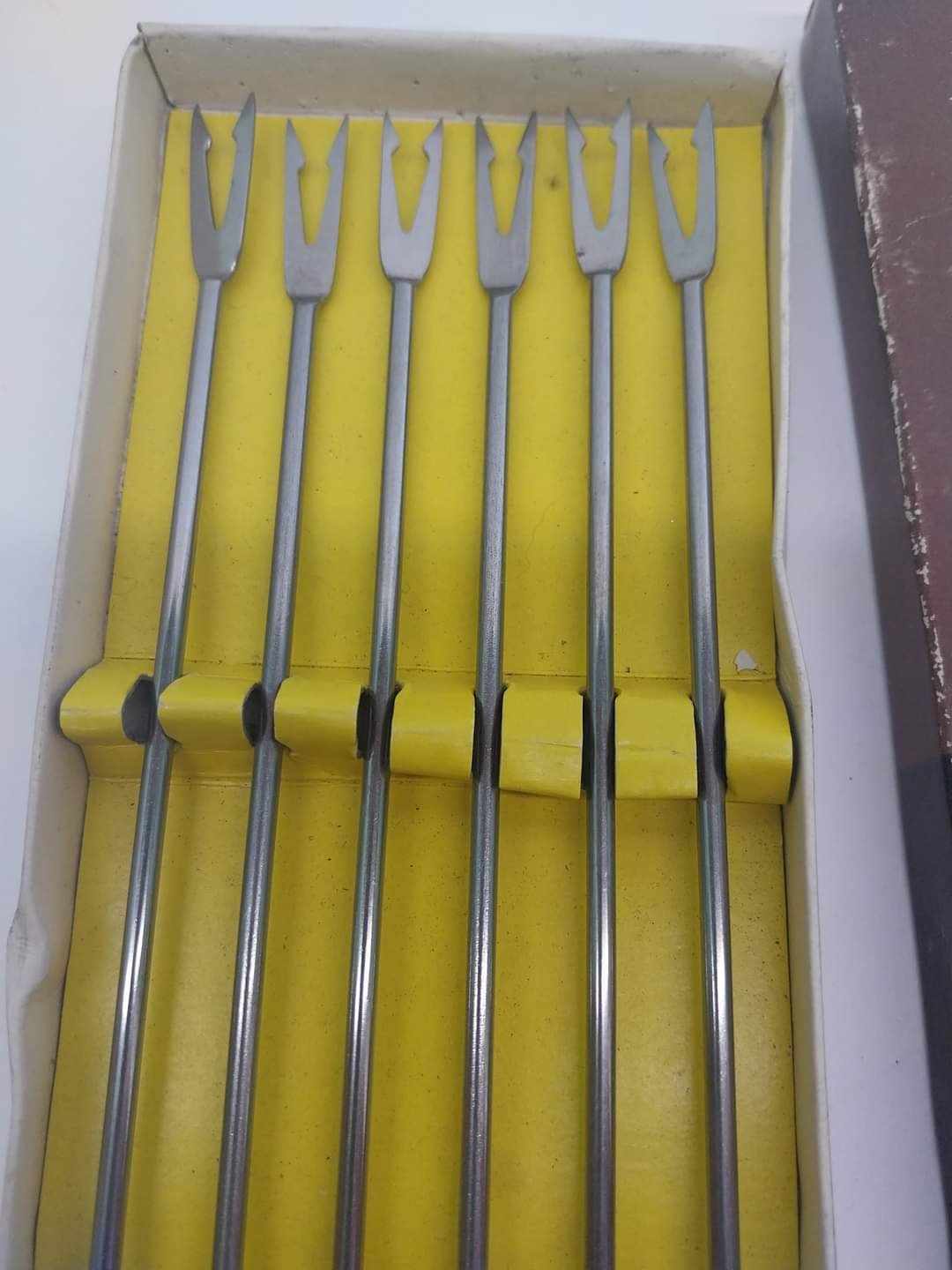 Vintage Stainless Steel Fondue Forks — Set of 6, Original Box