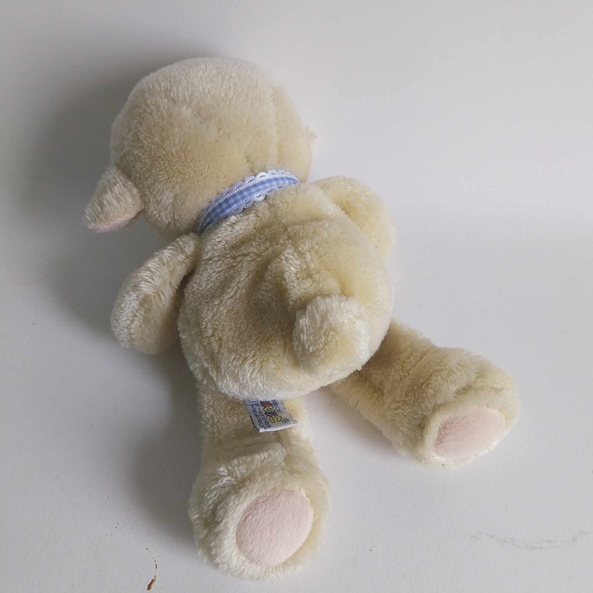 Vintage Heunec Plush Lamb Stuffed Animal 1990s Germany Blue Bow