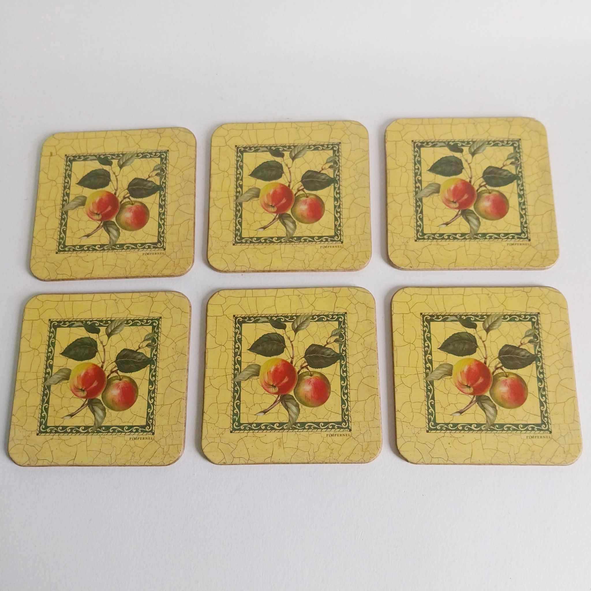 Vintage Pimpernel Cork Coasters – Set of 6, Apple Botanical Illustration