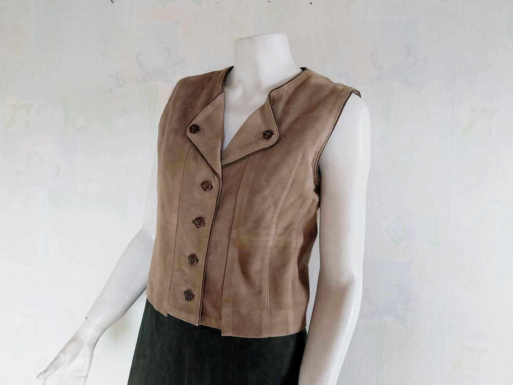 Vintage suede vest back view with lace-up detail