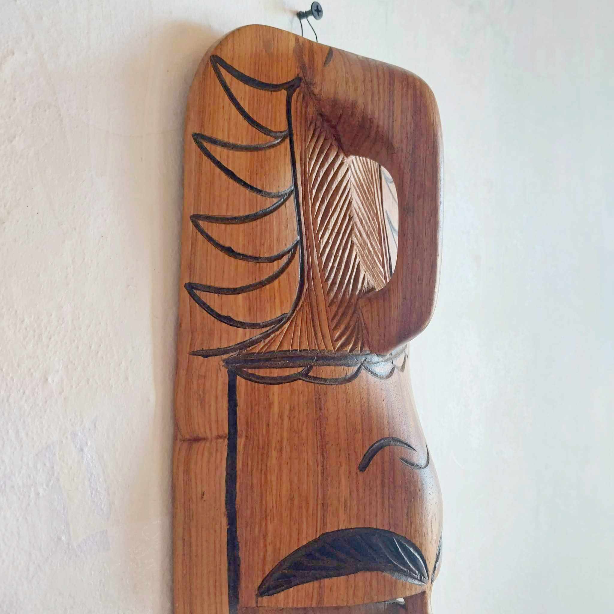 Vintage wooden African mask, hand carved wall hanging mask