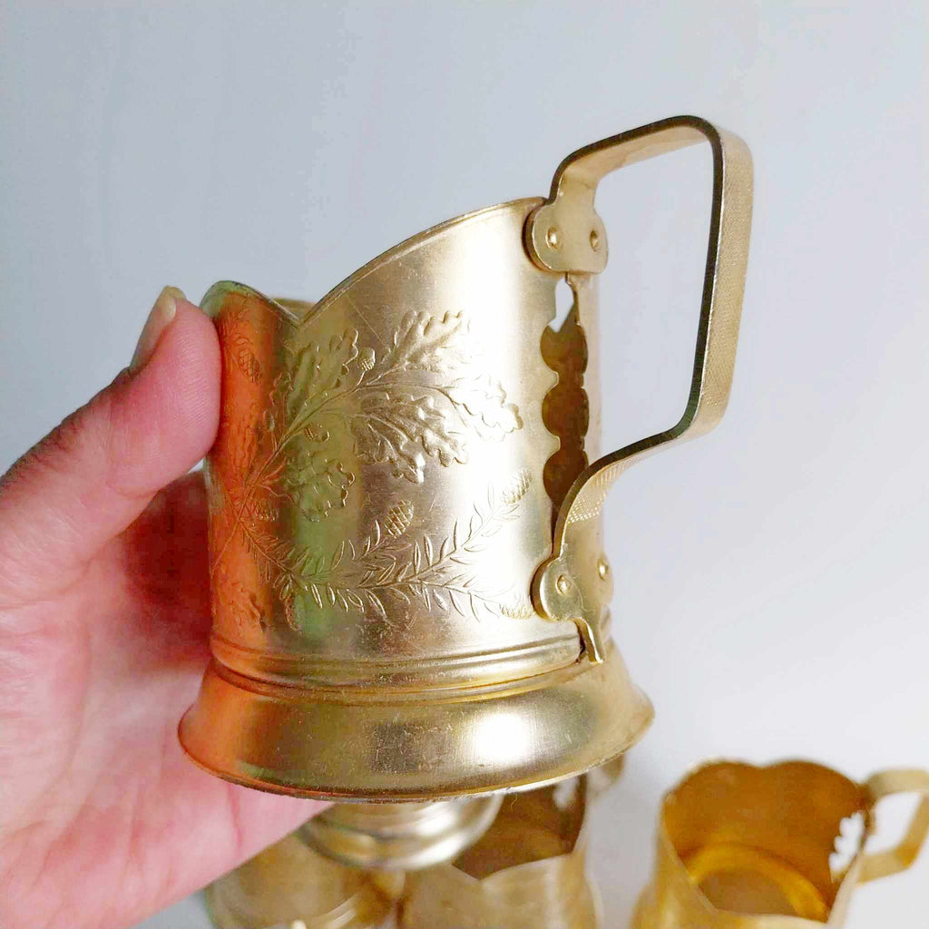 Vintage Soviet Podstakannik Tea Glass Holders — Set of 9, Aluminium