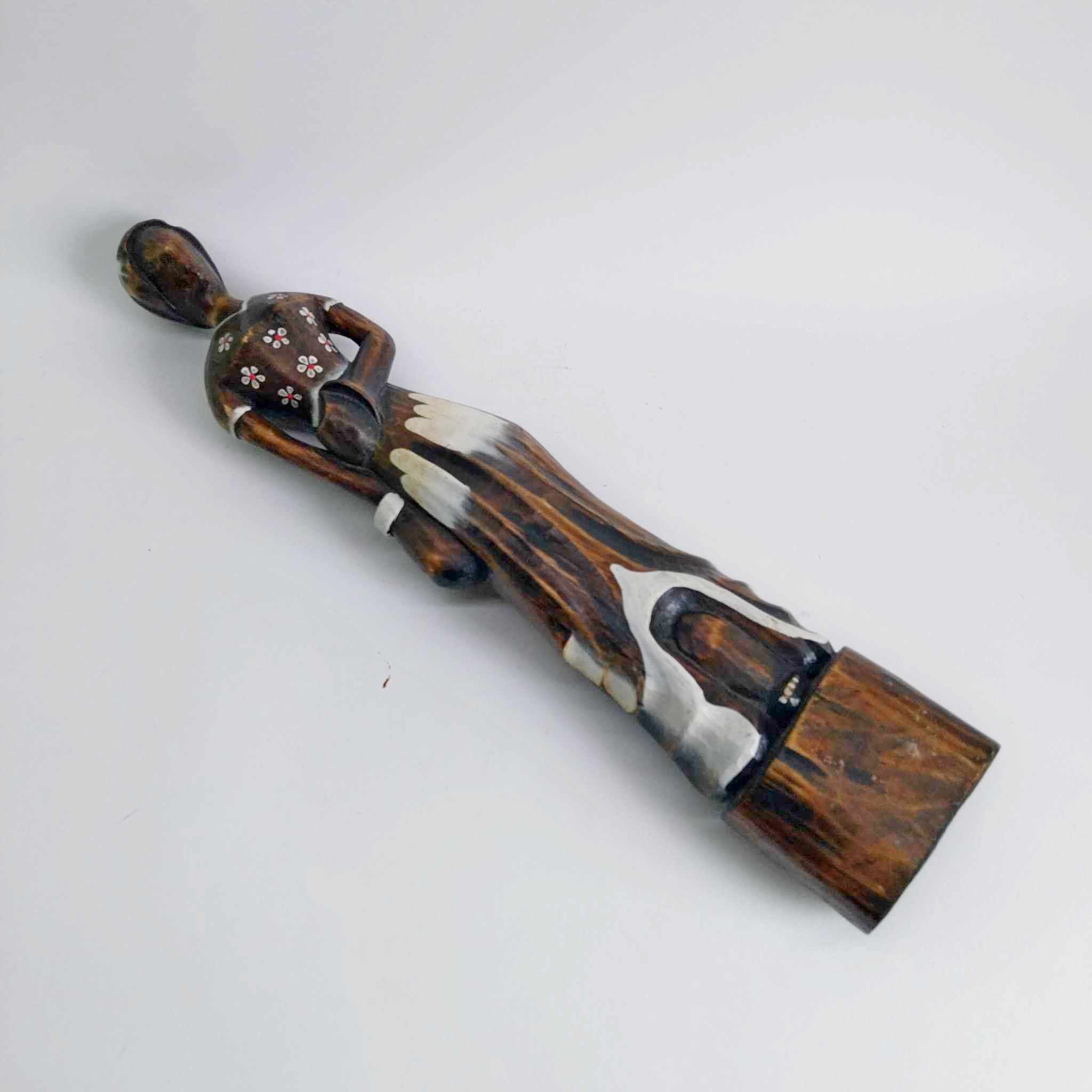 Vintage Tall Wooden Female Figure with Floral Motifs