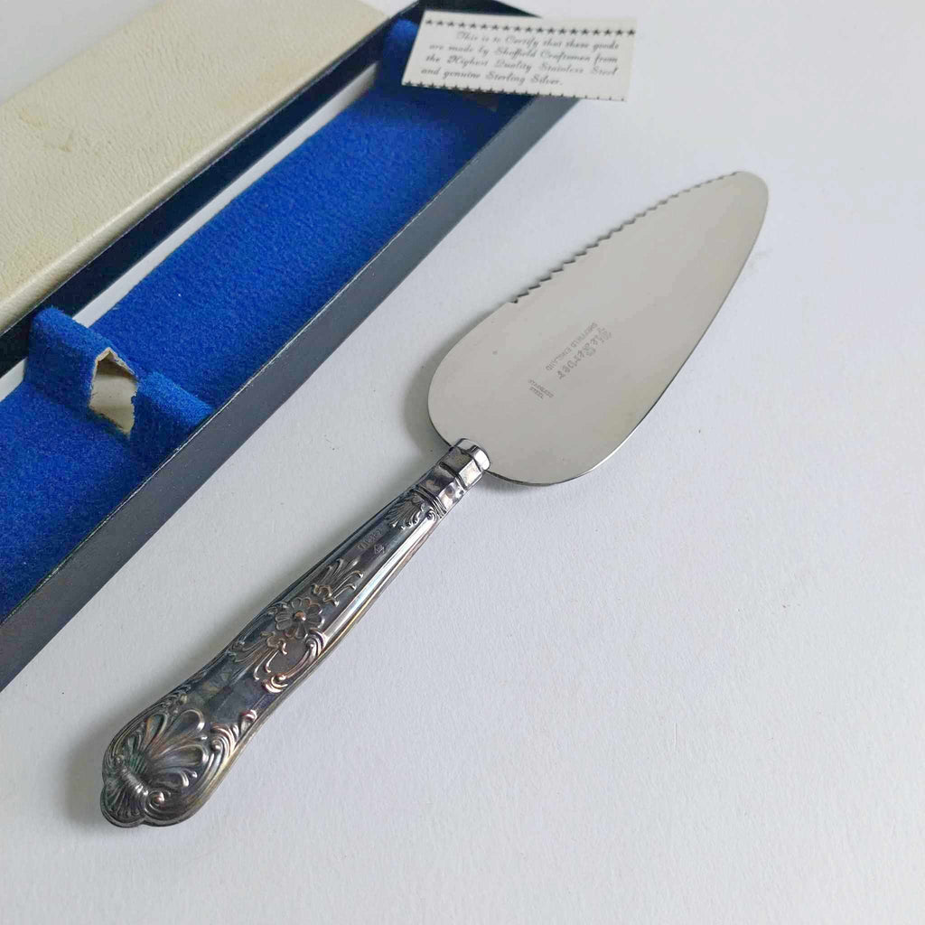 Vintage stainless steel and silver cake spatula Sheffield England with certificate