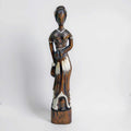 Vintage Tall Wooden Female Figure with Floral Motifs