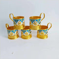 Set of 5 USSR Glass Holders, Aluminum, Enameled, Vintage Soviet Podstakannik